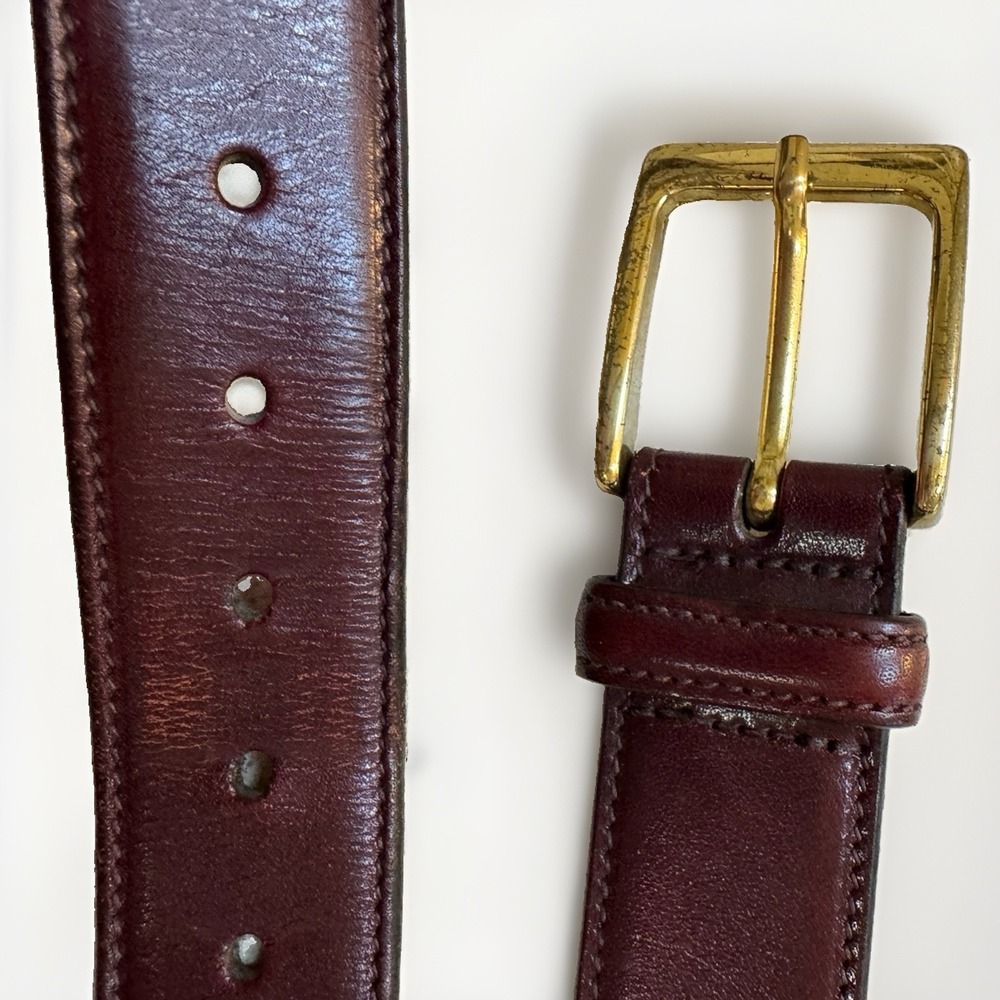 Vintage Trafalgar Cortina Oxblood Leather Brass Buckle Belt 34Handmade USA